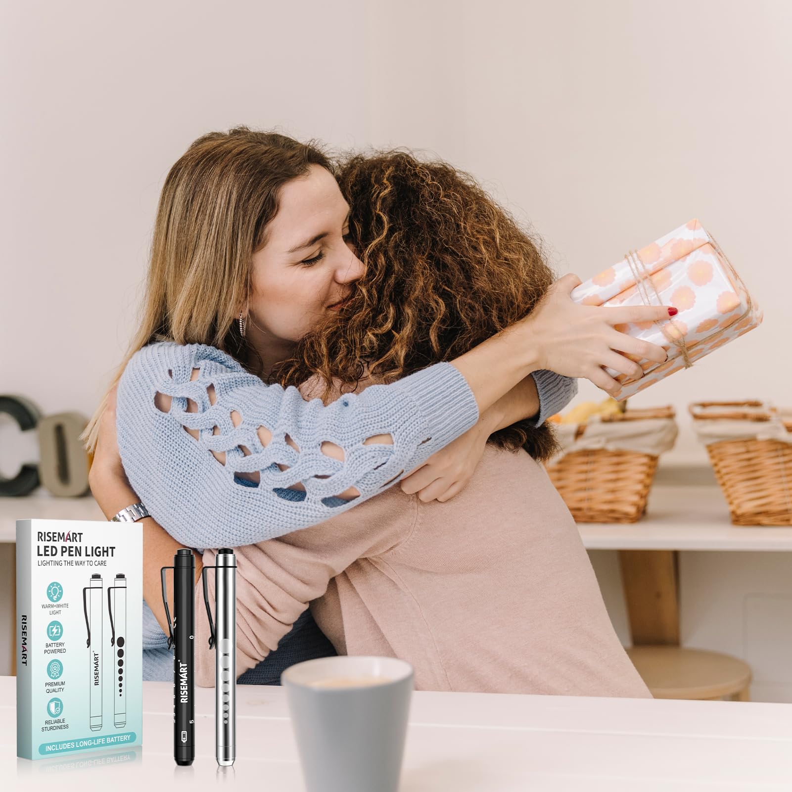 RISEMART Pen Light, Nurse Led Medical Penlight with Pupil Gauge for Nursing Students Doctors Black and Silver with Batteries