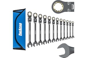 ENEACRO Combination Ratcheting Wrench Set, 12-piece Flex-Head Anti-Slip Ratchet Wrench Set, Metric 8-19mm, 72-tooth, Cr-V Constructed, Nickel Plating with Rolling Pouch