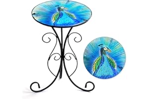 HONGLAND Outdoor Side Table, Small Outdoor Table, 12" Round Patio Side Table End Table, Glass Plant Stand, Small Bistro Coffee Table for Garden Patio Porch Living Room (Peacock)