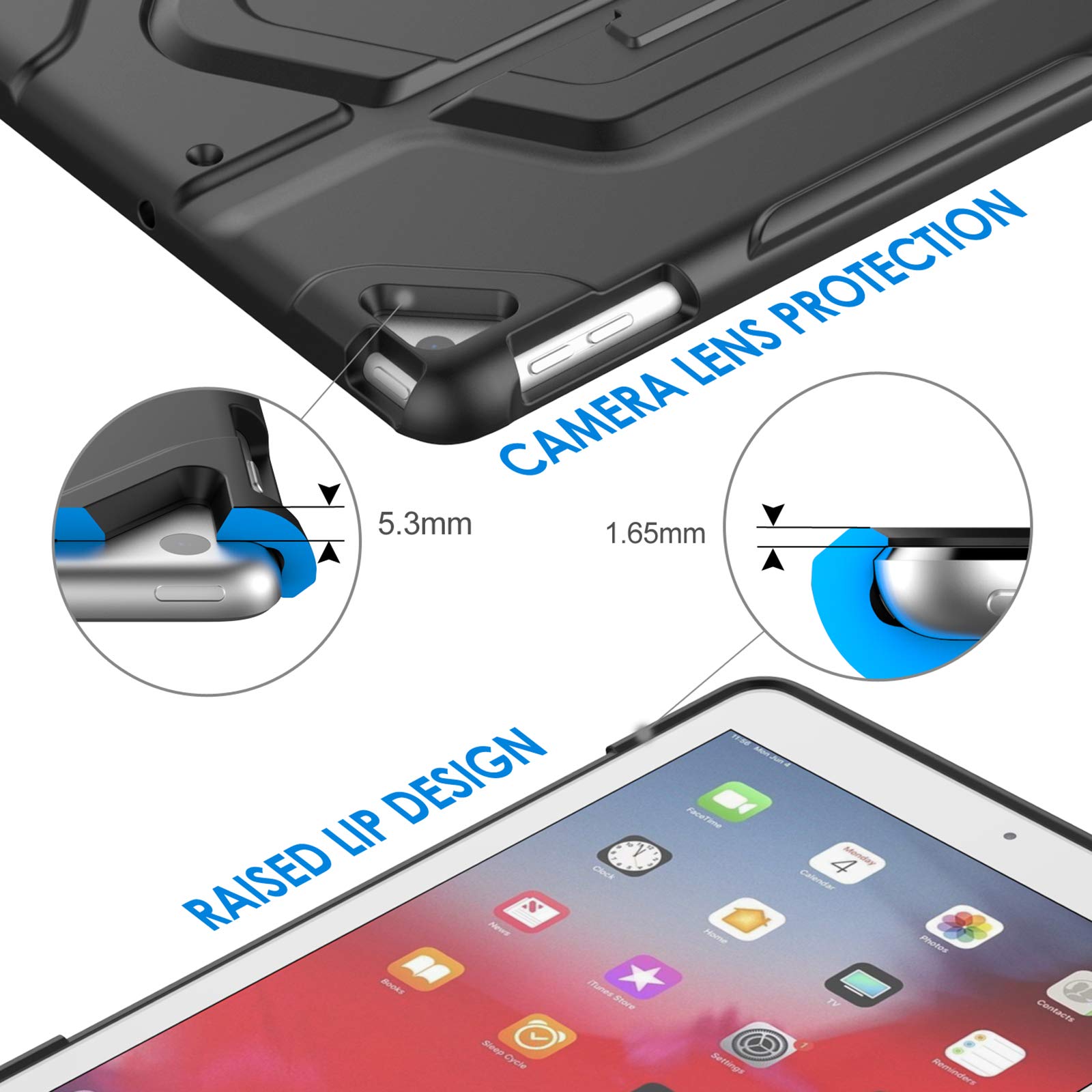 JETech Case for iPad 9.7-inch (2018/2017 Model, 6th/5th Generation), Double-fold Stand with Shockproof TPU Back Cover, Auto Wake/Sleep (Black)