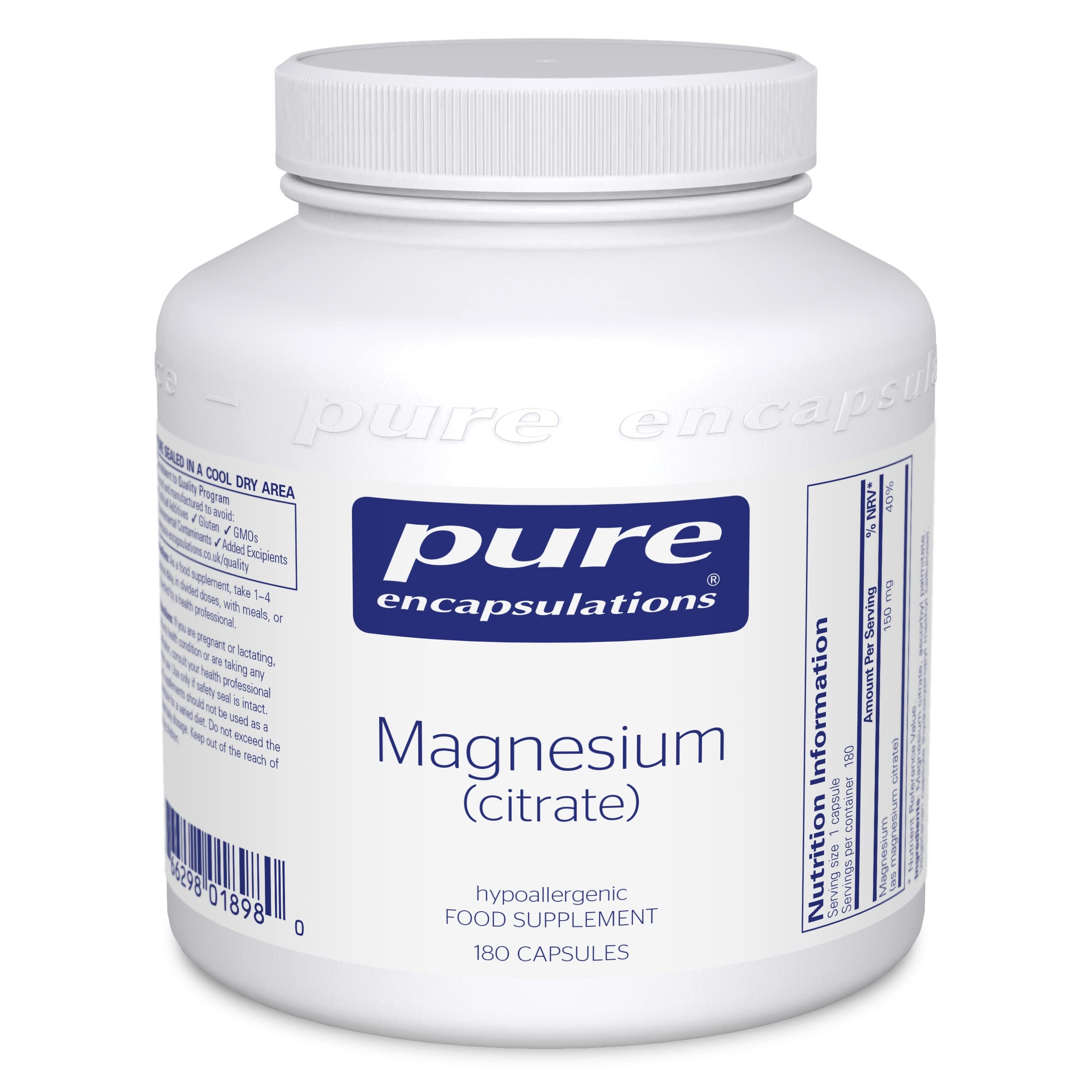 Pure Encapsulations Magnesium (Citrate) 150mg - Highly Bioavailable Magnesium Chelate - 180 Capsules
