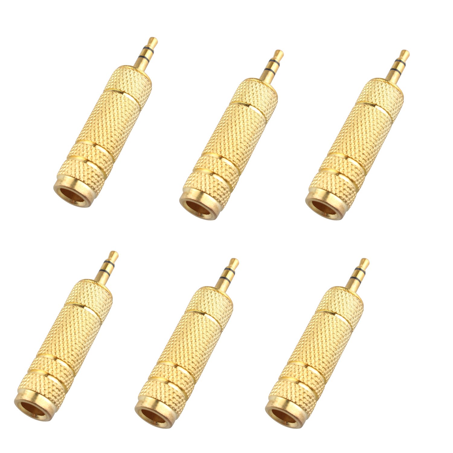 Futheda 6PCS 3.5 mm 1/8" Male to 6.35 mm 1/4" Female Stereo Converter Audio Jack Adapter for Audio Earphone, Microphone - Golden