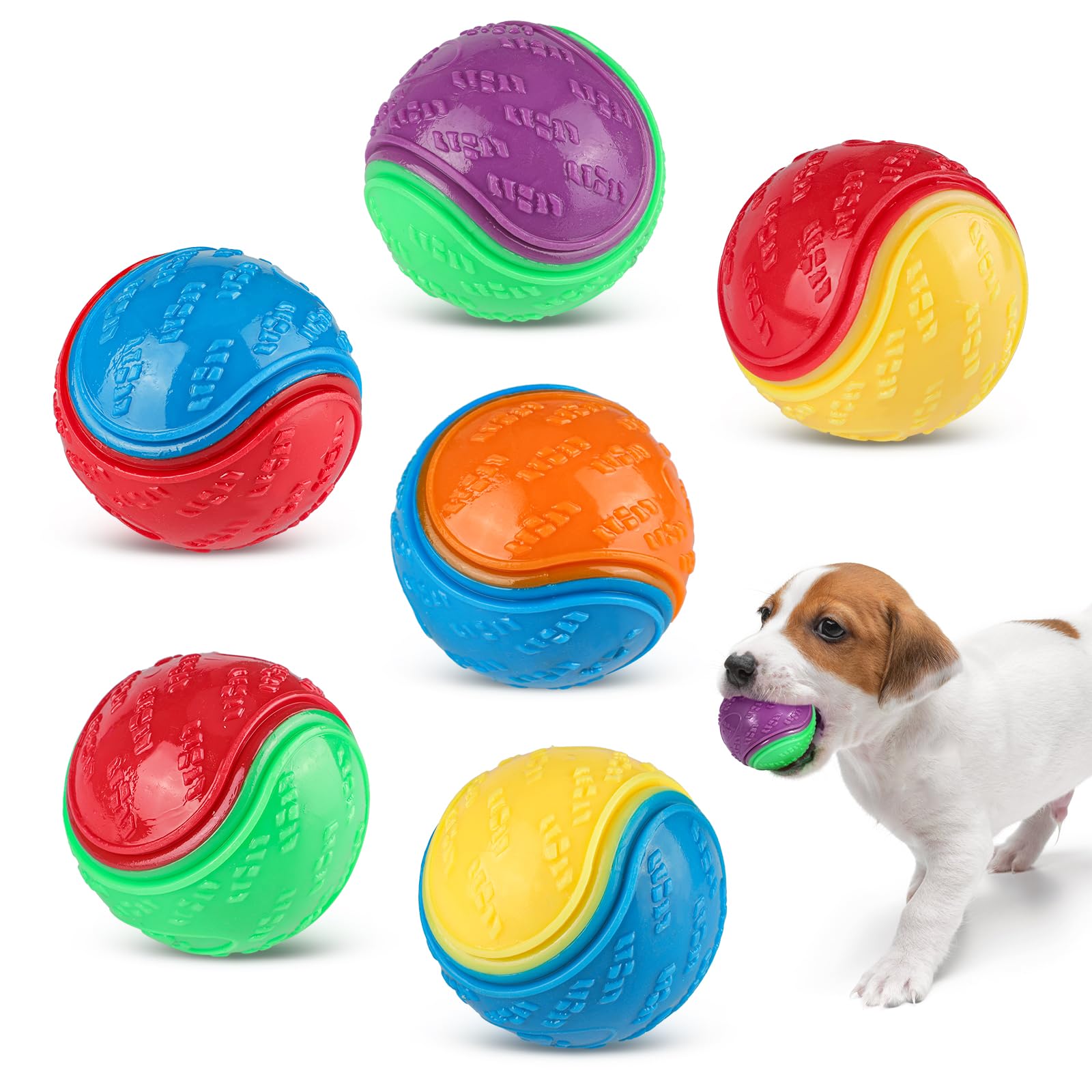 QKURT 6 Pcs Squeaky Dog Balls, Pet Training Ball, Interactive Dog Toys for Training, Teeth Cleaning & Play
