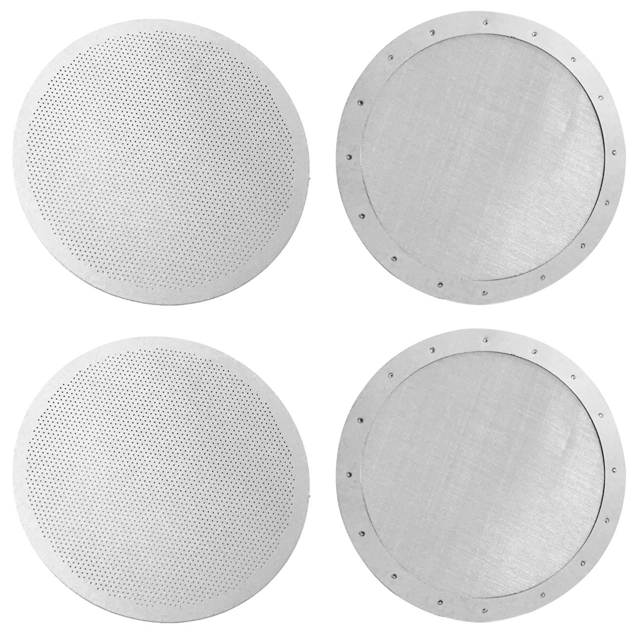 CKANDAY 4 Pack Premium Reusable Coffee Filters For Old/New Aerobie Coffee Makers, 2 Types Washable Stainless Steel Metal Mesh Fine Micro-Filters, Silver