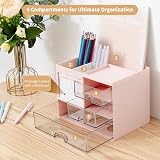 RISEMART Desk Organiser with 3 Drawers Pink 21x14.5x15.5cm Pen Holder view 5