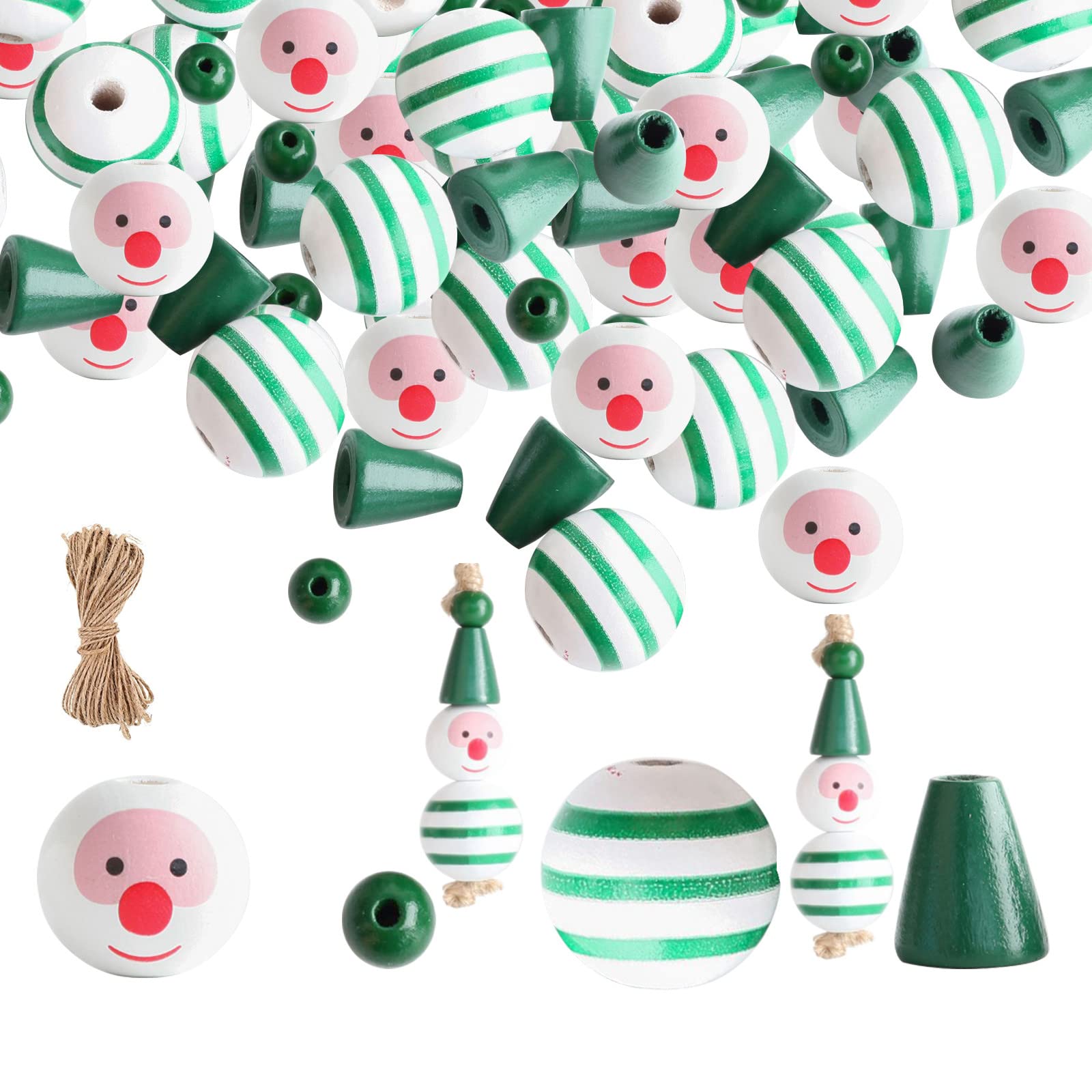 Plcnn 120 Pieces Christmas Wooden Beads, Snowman Wooden Beads for Crafts Striped Farmhouse Craft Beads for DIY Supplies Holiday Decor