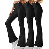 Yearntown 3 Pack Women's Ribbed Flare Yoga Pants High Waist Flare Leggings Casual Bell Bottoms Workout Soft Bootcut Leggings