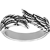 Silver Vintage Angel Wing Ring Stainless Steel Feather Band Rings Jewelry for Women&Men Size 7-11