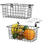 MaraFansie Hanging Kitchen Baskets Wire Storage Basket Adhesive and Screws Basket Over the Cabinet Door Organizer with Adhesive Strips and Screws Accessories, 2 Installations, 2 Pack