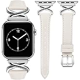 JR.DM Leather Bands Women Compatible with Apple Watch 40mm 38mm 44mm 45mm 41mm 42mm 46mm 49mm Fancy Designer Strap with X-Shaped Metal Crown for iWatch Series Ultra/SE/11/10/9/8/7/6/5/4/3/2/1 Starlight