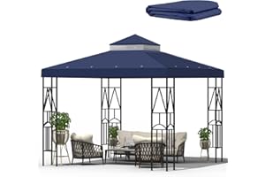 Morikoro 10x10 Canopy Replacement Top Double Tiered Gazebo Cover for Yard, Patio & Garden Durable Sunshade Replacement (Navy Blue)
