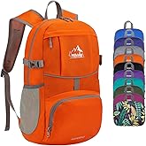 WATERFLY Hiking Packable Daypack Backpack: 25L Ultra Lightweight Day Pack for Woman Man - Small Compact Folding Back Pack for Outdoor Sport Cycling Camping Travel Trip - Orange