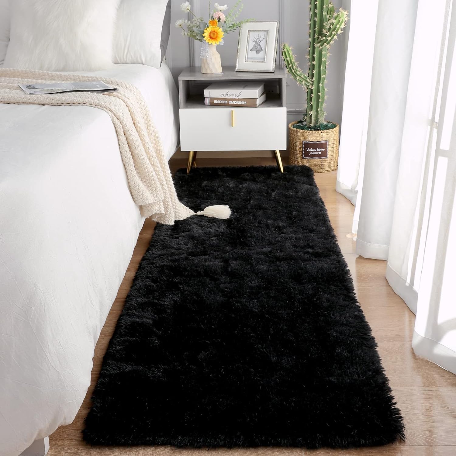 Rugs, Pads & Protectors - Chicrug Soft Runner Rugs for Bedroom Living Room Plush Fluffy Rug 2x6 Feet, Shag Furry Area Rug Carpet Non Shedding for Nursery Children Kids Girls Room Home Decorative, Black