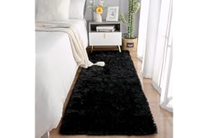 Chicrug Soft Runner Rugs for Bedroom Living Room Plush Fluffy Rug 2x6 Feet, Shag Furry Area Rug Carpet Non Shedding for Nursery Children Kids Girls Room Home Decorative, Black