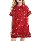 Barry Banny Girls Red Floral Dress Peter Pan Collar Dress Lace Trim Ruffled Hem Polka Dots Casual Dress for Kid 6-16Y