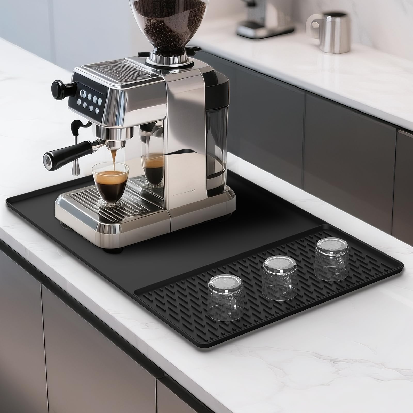 Photo 1 of ZICRO Silicone Coffee Mat with Convex Edge,Easy to clean Heat resistant Coffee Bar Mat for Countertops,Fit for Bar, Dish Drying Mat