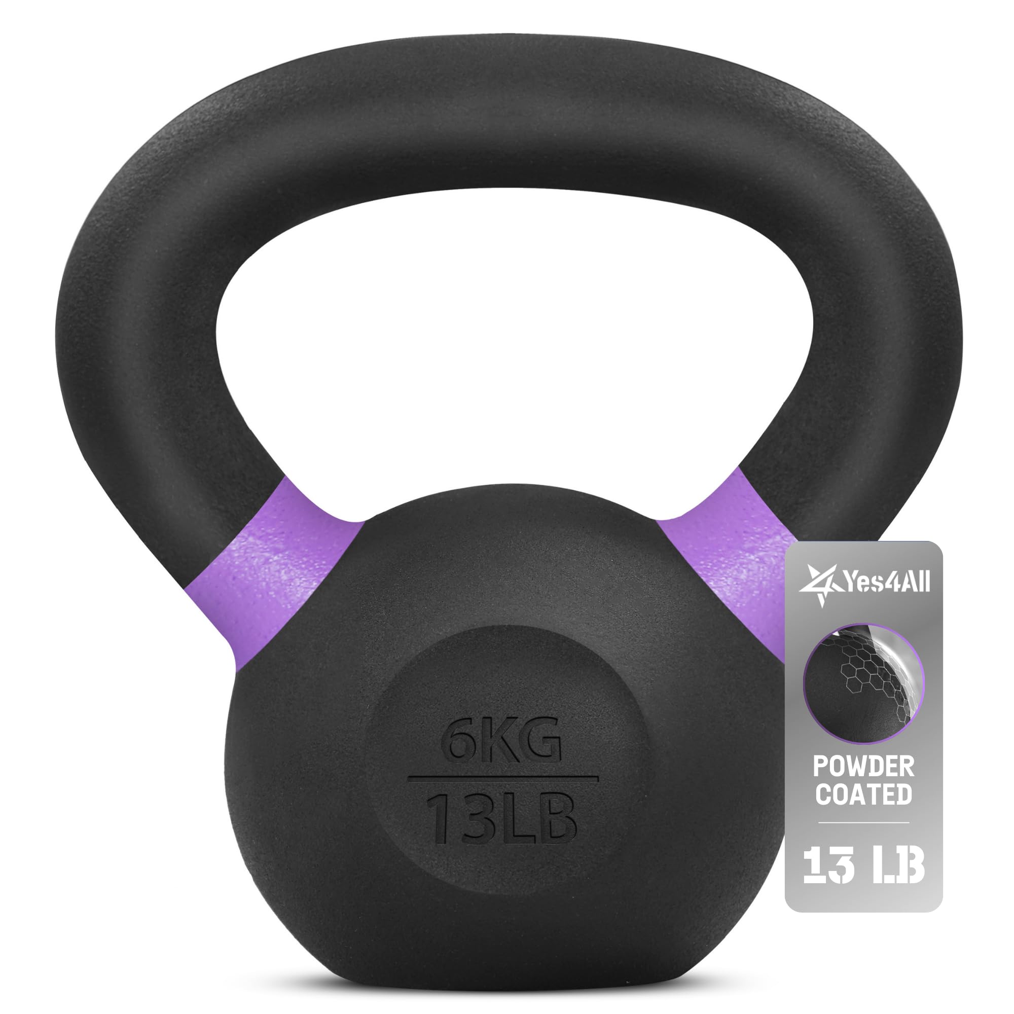 Yes4All EVZU Powder Coated Kettlebell Weight, 6 kg, Violet
