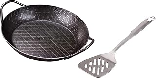 GRÄWE Schmiedeeiserne Servierpfanne aus Eisen, Eisenpfanne mit Griffen, Ø 32 cm, extra hoher Rand, unbeschichtet und geriffelt - Profi Pfanne