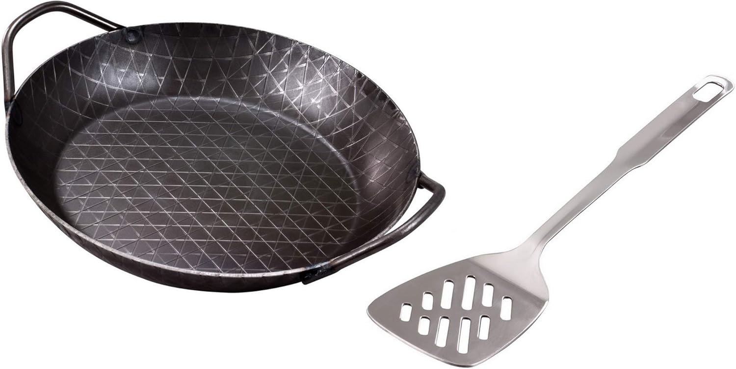 GRÄWE Schmiedeeiserne Servierpfanne aus Eisen, Eisenpfanne mit Griffen, Ø 32 cm, extra hoher Rand, unbeschichtet und geriffelt - Profi Pfanne