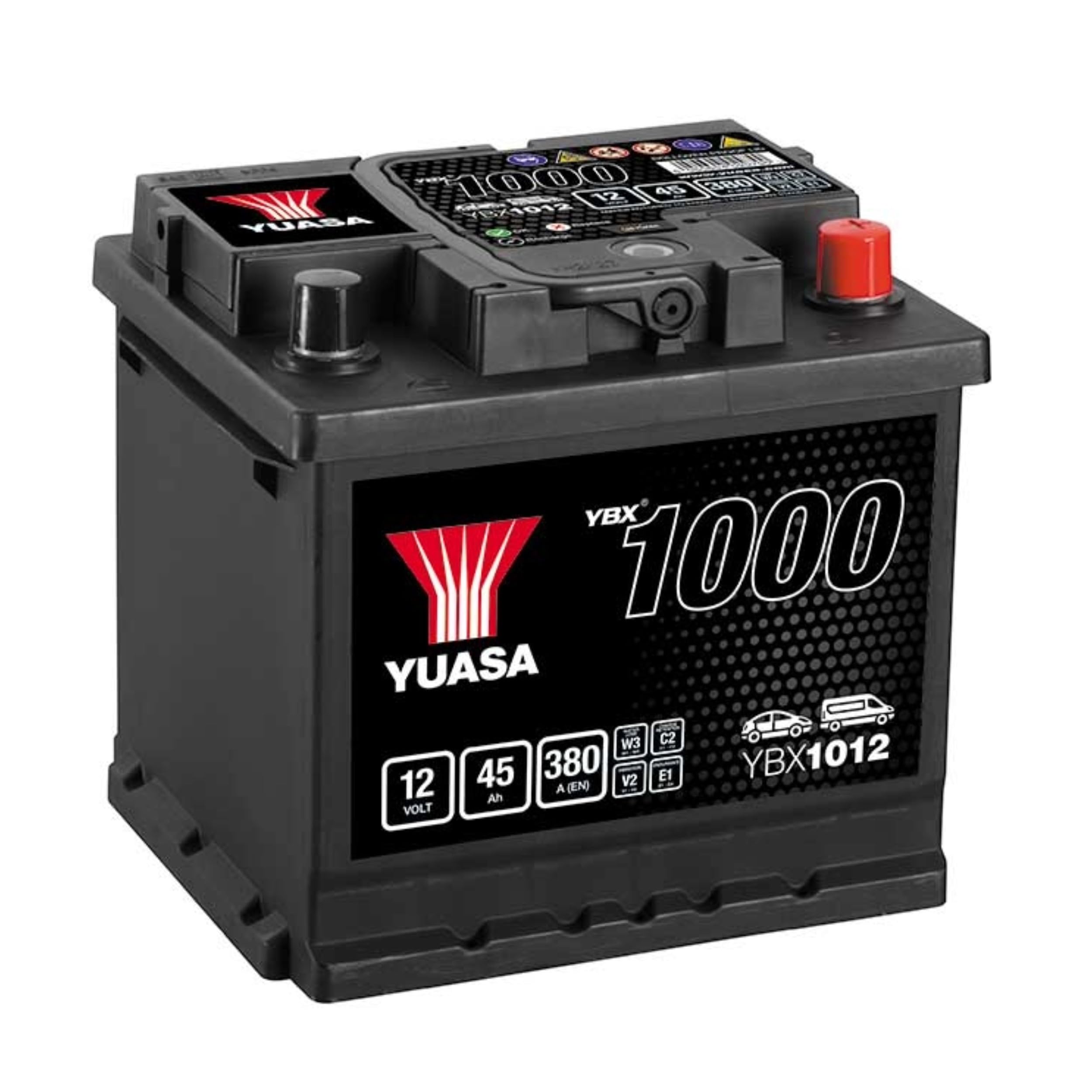 Yuasa YBX1012 12V 45Ah 380CCA Sealed Maintenance Free High Performance Free Car Battery