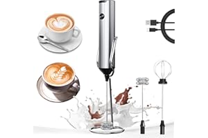 YARRAMATE Rechargeable Milk Frother Wand Handheld With Stand, 3 Speed Adjustable Drink Mixer with 2 Whisks, Stainless Steel Electric Stirrer for Coffee, Lattes, Protein Shakes, Matcha, Egg