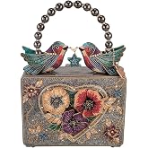 Mary Frances Fluttering Heart Beaded Top Handle Handbag | Hummingbird-inspired beaded top handle handbag with magnetic closure and inside pocket for everyday essentials.