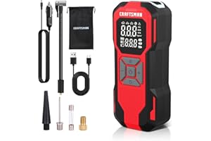 CRAFTSMAN Tire Inflator Portable Air Compressor, Cordless Mini Air Pump for Car Tires with Digital Tire Pressure Gauge, 6000mAh Battery Powered Air Pump, Max Pressure 150 PSI, 12V DC Corded
