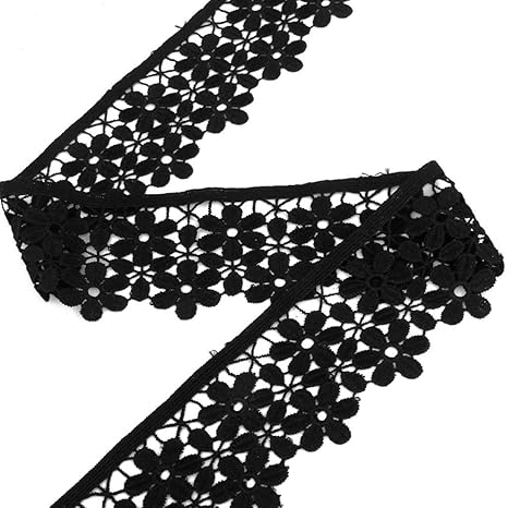 Pixnor Gestickte Blume Spitze trimmen Einfassung Trim Nähen Handwerk 8cm 3yd (schwarz)