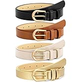 VONMELLI 4 Pack Womens Thin Leather Belt Skinny Waist Belts for Women Fashion Jeans Dress with Gold Buckle