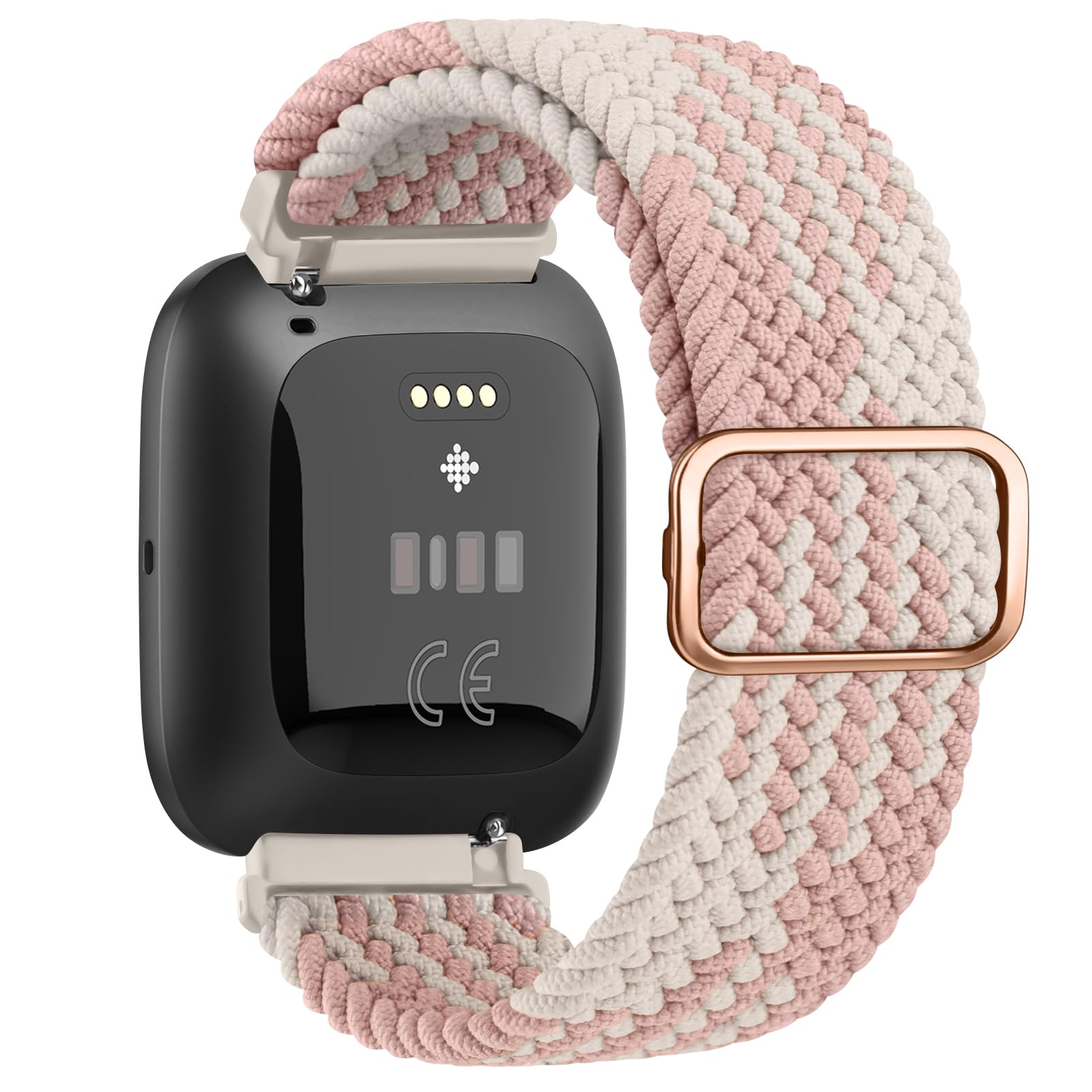 Braided Stretchy Straps Compatible with Fitbit Versa 2 Straps for Women Men,Fitbit Versa Strap,Soft Stretchy Adjustable Nylon Strap for Fitbit Versa 2/Versa/Versa Lite/SE (Rose&Starlight)