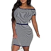 CutieLove Women's Summer Ribbed Knit Dress Striped Short Sleeve Bodycon Casual Mini Dresses