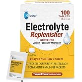 Globe Electrolyte Replenisher Tablets, Hydration Support Pack - 100 Count | Calcium Potassium Magnesium Blend, Single Use Packets, Easy Swallow Tablets, Portable Size, Sports and Outdoor Use