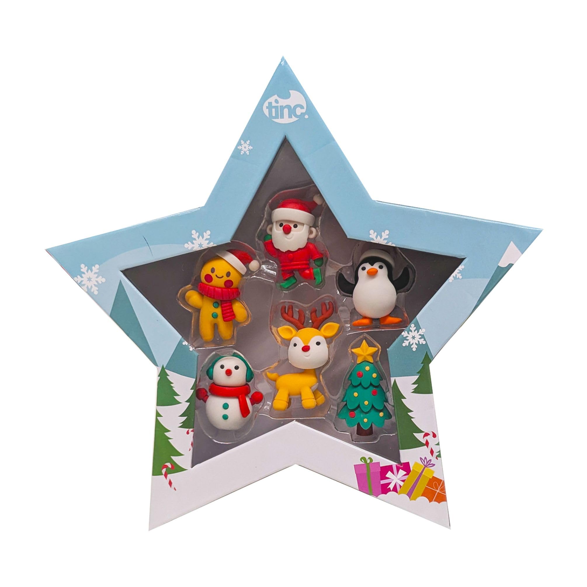 Christmas Eraser Set, 6 erasers in The Collection, Star Display case