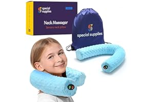 Special Supplies Sensory Vibrating Neck Pillow for Kids and Adults Plush Velvet Soft Cover with Textured Therapy Stimulation, Mind and Body Calming Relaxation - Blue