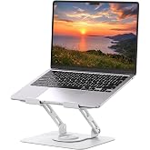 SOUNDANCE 360 Rotating Laptop Stand, Adjustable Riser,10-17",White | Ergonomic Height Angle, Foldable Protable, Hollow Heat Dissipation, Elevating Base for Office &amp; Home