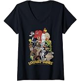 Womens Looney Tunes Character Stack Group Shot V-Neck T-Shirt
