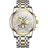 NEKTOM Watches for Men with Stainless Steel, Quartz Analog Watch with Date, Luxury Minimalist Dress Mens Watches, Chronograph Watch, 3ATM Waterproof, Black Wristwatch, Gifts for Men