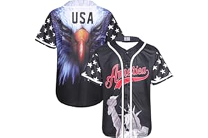Pullonsy Adult American Flag Patriotic Baseball Jerseys Style Shirts for Men USA Eagle Outfits