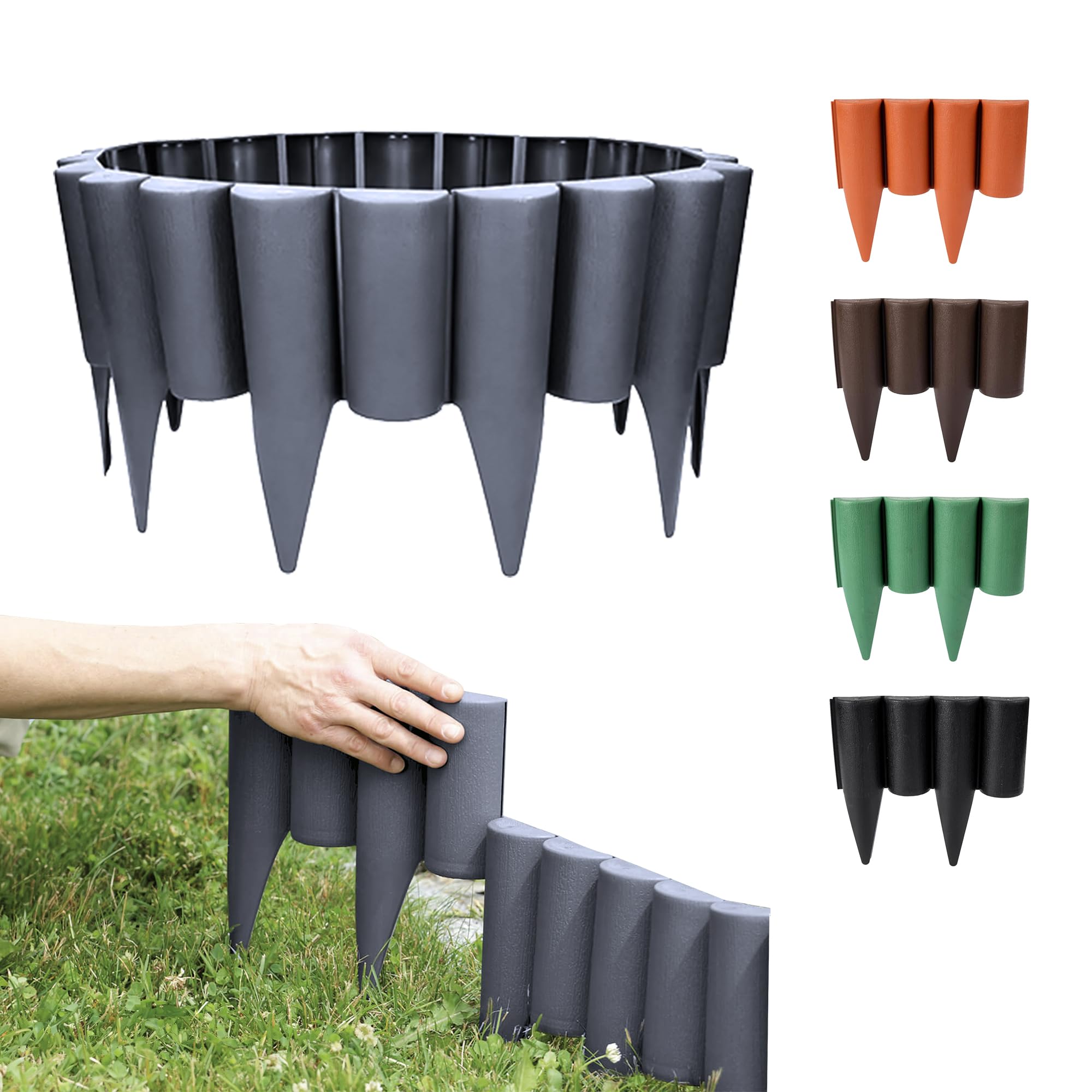 GARDENIX Anthracite Lawn Edging - 2.5m/8.2ft Flexible Garden Edging for Flower Beds, Lawn, Patio & Pavement - Easy Install border, No Digging, Weather-Resistant Plastic, Wood Effect Garden Fence