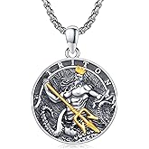 Cuoka S925 Sterling Silver Triton Trident Necklaces Poseidon Poseidon Greek God Amulet Mythology Protection Pendant Jewelry Gift for Men Women with Gift Box