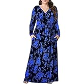 PEVRL Plus Size Maxi Dresses for Curvy Women V Neck Casual Long Dress with Pockets 1X-5X