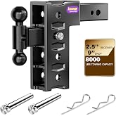 Kasnow Adjustable Trailer Hitch for 2.5" Receiver 8000 LBS Towing Capacity, Tow Hitch with 9" Drop/Rise, Dual Ball Mount (2" &amp; 2-5/16") with Locking Hitch Pins, Drop Hitch for Trucks
