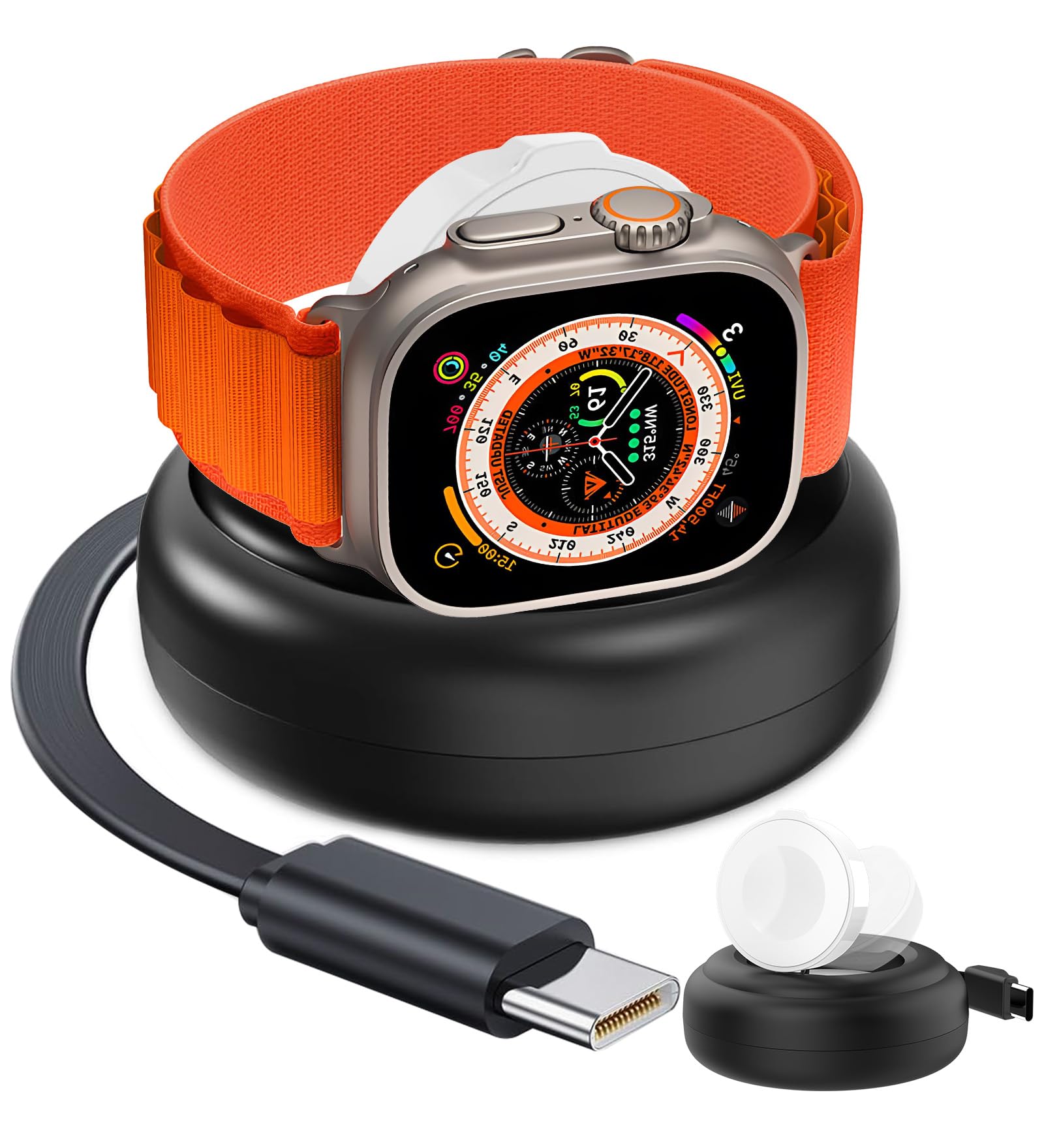 Photo 1 of ???? ???????? for Apple Watch Retractable Charger Stand, Portable Wireless Magnetic Fast Charging Station with 2.8 ft Retractable USB C Cable for iWatch Series Ultra/10/9/8/7/6/SE/5/4/3/2