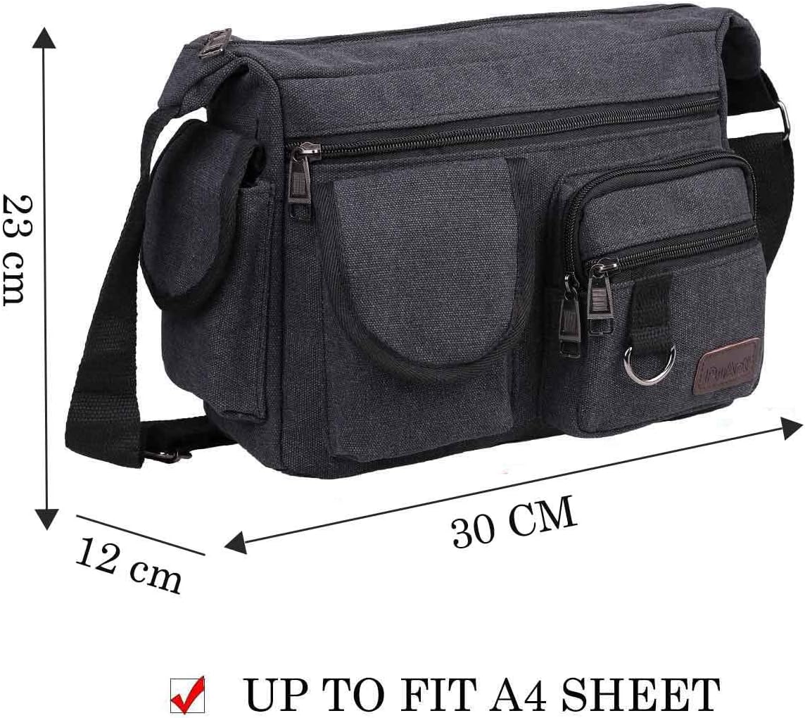 Canvas Messenger Bags BOMKEE Shoulder Crossbody Satchel Mens Vintage Casual Notebook Waterproof Day Bag for Travel Weekender - Image 3