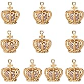 COGCHARGER 10Pcs 18K Gold Plated Crown Charms Crystal Crown Beads Mini Crowns for Crafts and Jewelry Making