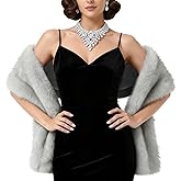 Qincycle Women's Faux Fur Wrap Shawl 1.7m Long with Fox Trim - Heavy Warm Winter Scarf for Bridal Wedding Parties Dinner