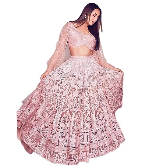 Net Lehenga Choli (Pink, Free Size)