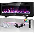 BREEZEHEAT 60 Inch Ultra Thin Electric Fireplace-Freestanding or Recessed Wall Mounted Fireplace Heater, Remote Control, Touch Screen, 750W/1500W, 8H Timer for Living Room, Bedroom, Office