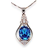 Rose Gold Blue Sapphire Necklace Sterling Silver 3 Ct Oval Large Blue Gemstone Sapphire Pendant #647