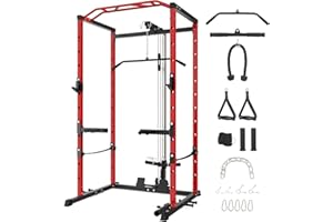 Garvee Power Cage Squat Rack 1600LBS Strength Machine, Stainless Steel Frame, Cable Pulley System, Dip Bar for Home Use
